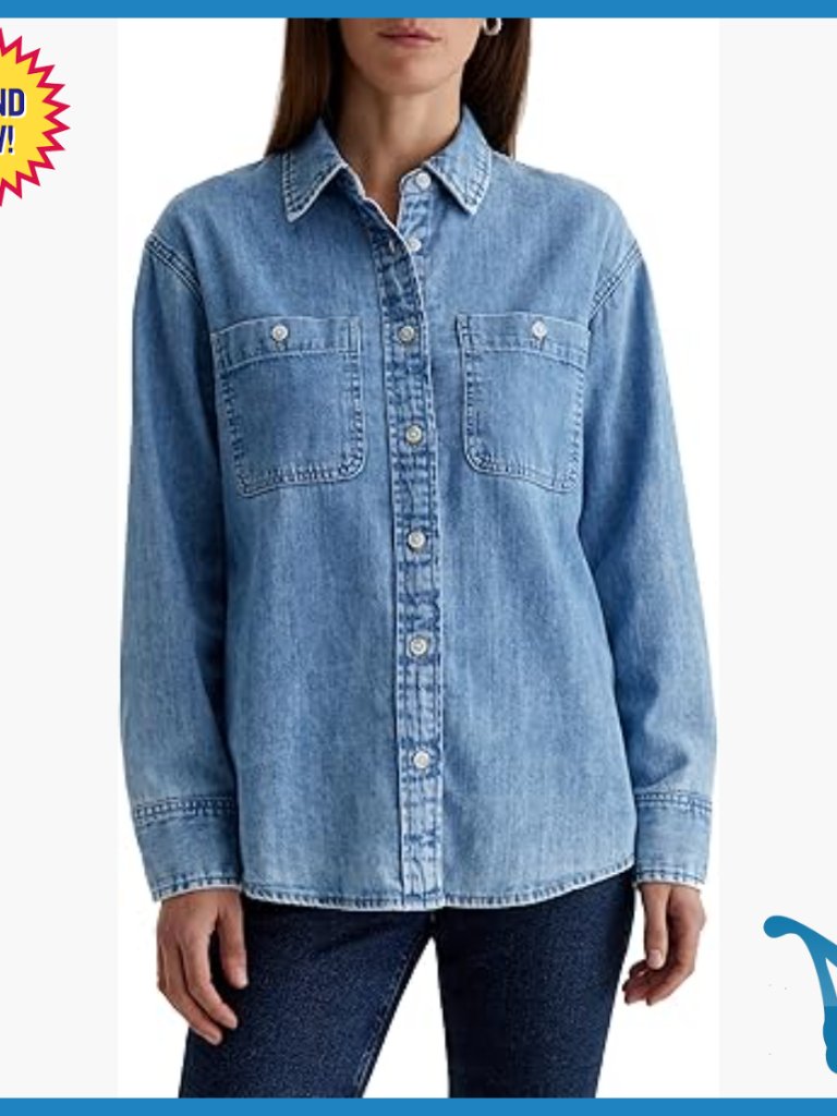 Relaxed Fit Denim Chambray Button Down Shirt Long Sleeve Collared